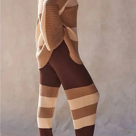 Free People Beach NWT Kami Hooded Sweater Set Womens Small Brown/Cream Oversized - Picture 2 of 15